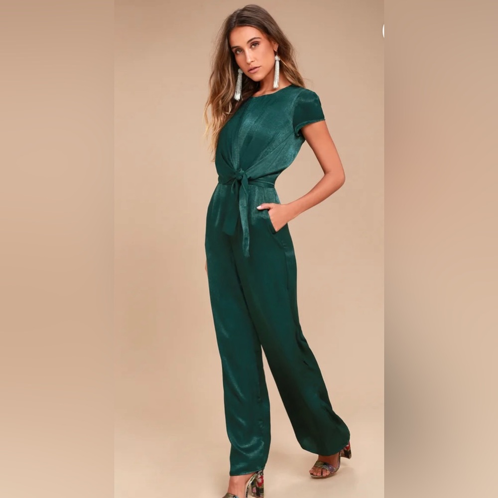 Forest Green Satin Wide-Leg Jumpsuit